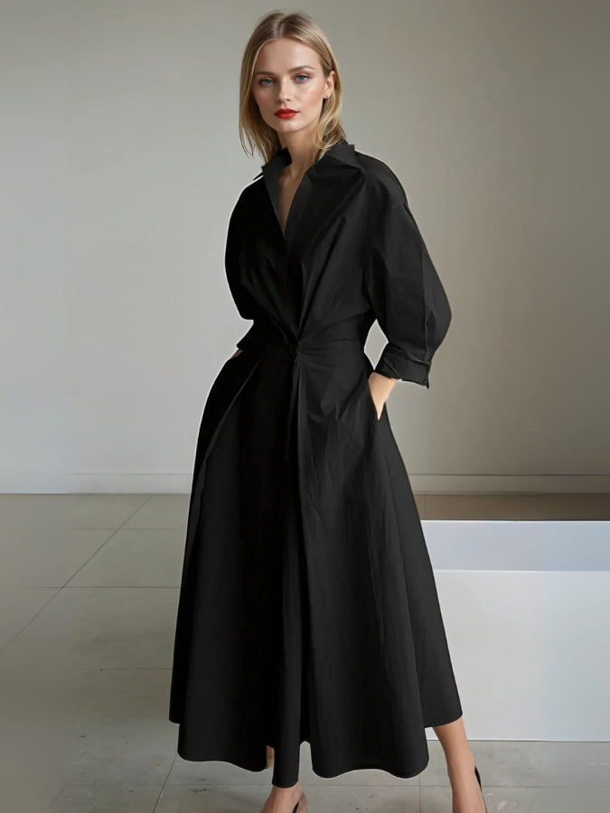 Luna’s Elegant Pleated Shirt Dress