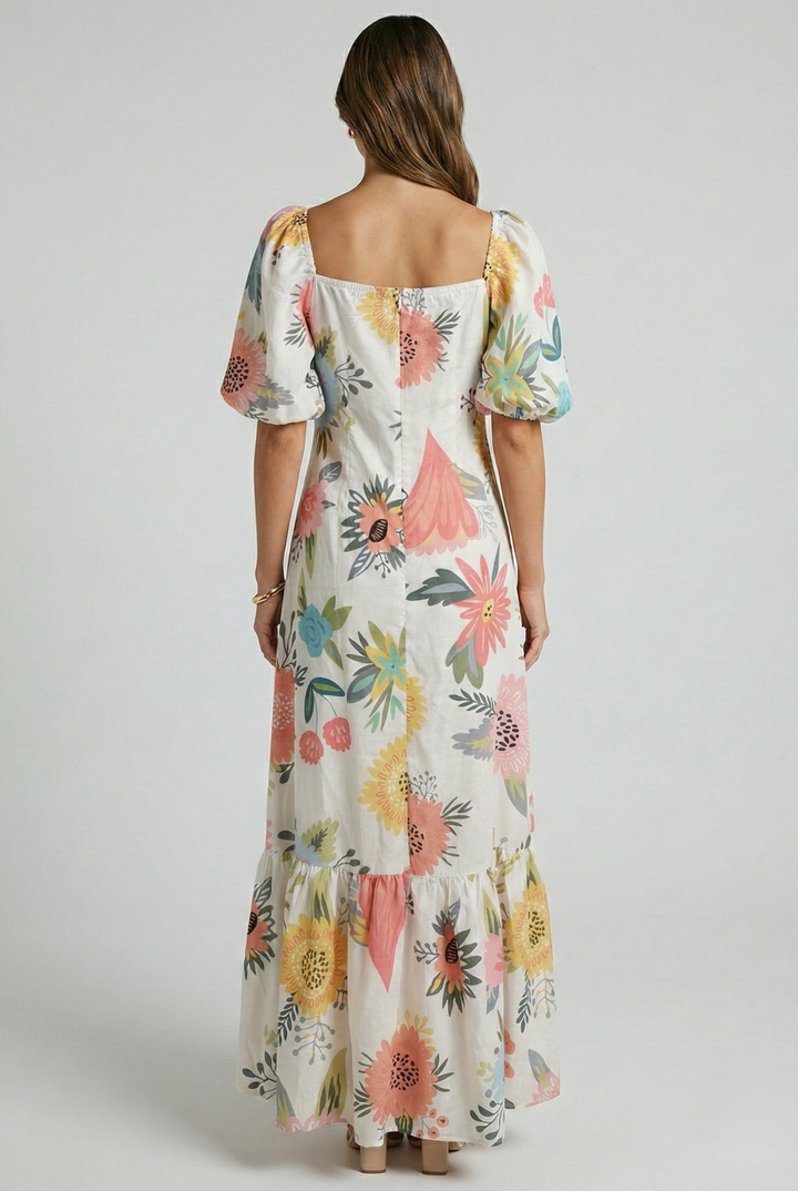 Luna’s Blooming Elegance Puff Sleeve Maxi Dress