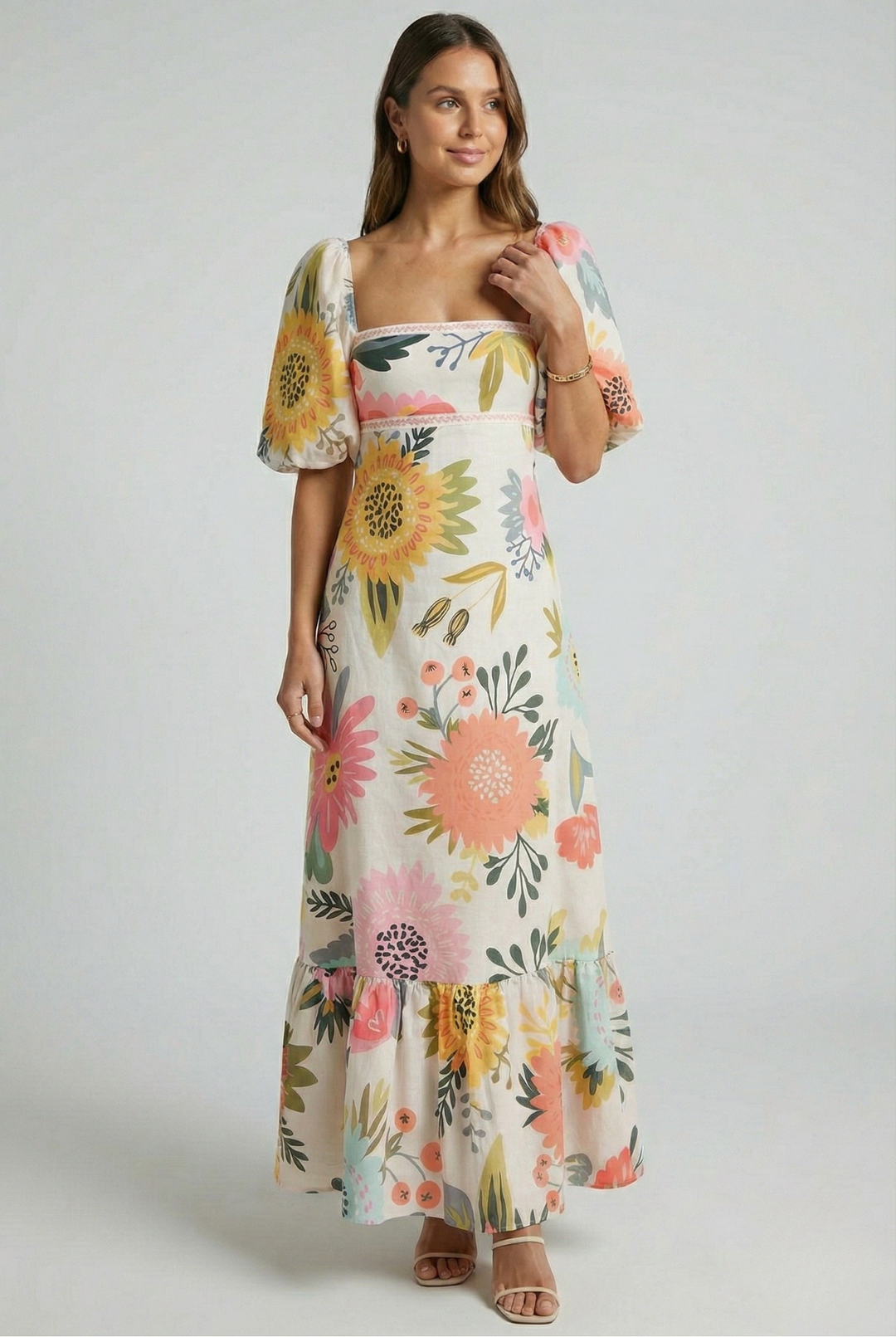 Luna’s Blooming Elegance Puff Sleeve Maxi Dress