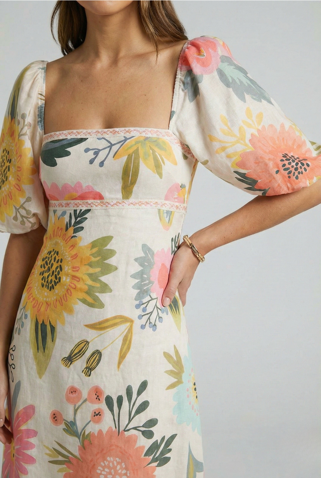 Luna’s Blooming Elegance Puff Sleeve Maxi Dress