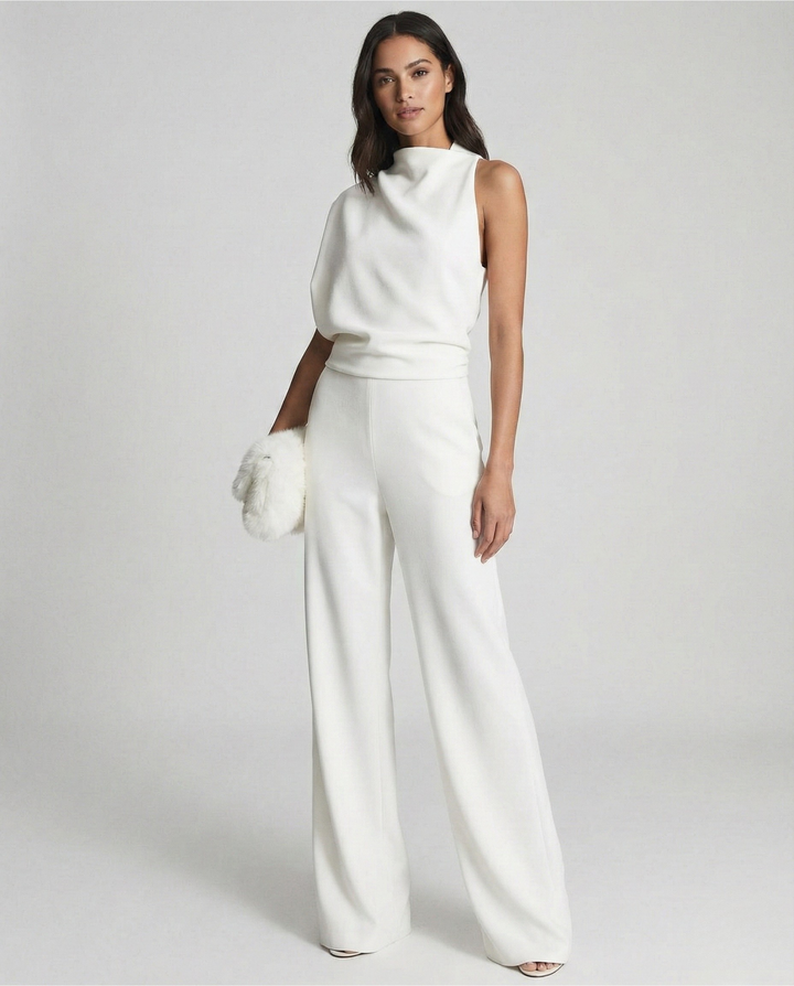 Luna’s Elegant Midnight One-Shoulder Jumpsuit