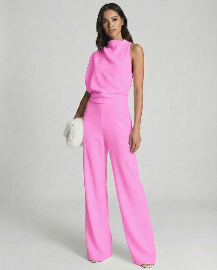 Luna’s Elegant Midnight One-Shoulder Jumpsuit