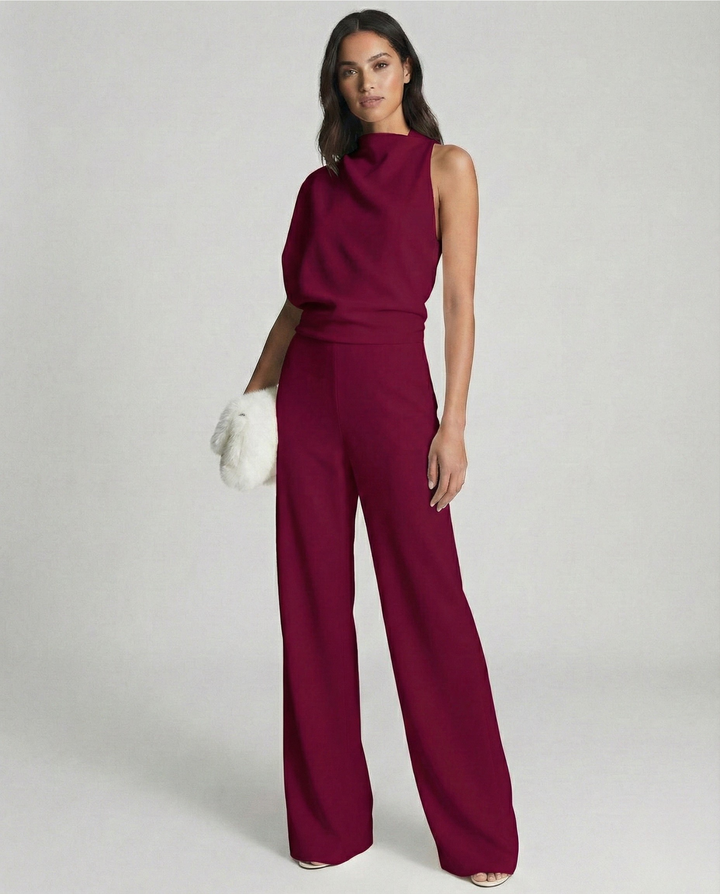 Luna’s Elegant Midnight One-Shoulder Jumpsuit