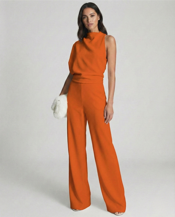 Luna’s Elegant Midnight One-Shoulder Jumpsuit