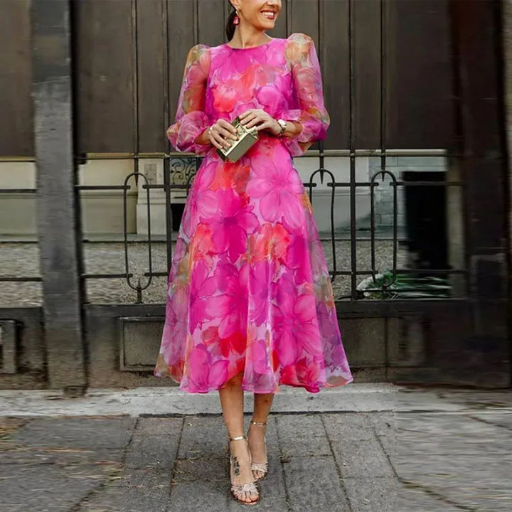 Luna’s Blooming Whimsy Sheer Sleeve Midi Dress