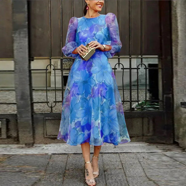 Luna’s Blooming Whimsy Sheer Sleeve Midi Dress