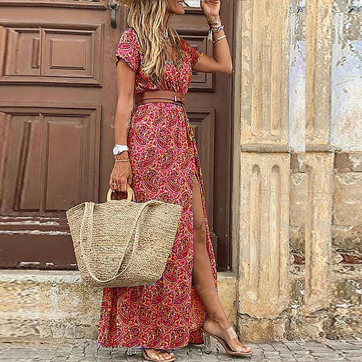 Luna’s Bohemian Whispers Front-Slit Maxi Dress