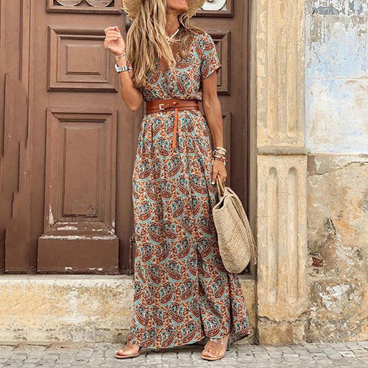 Luna’s Bohemian Whispers Front-Slit Maxi Dress