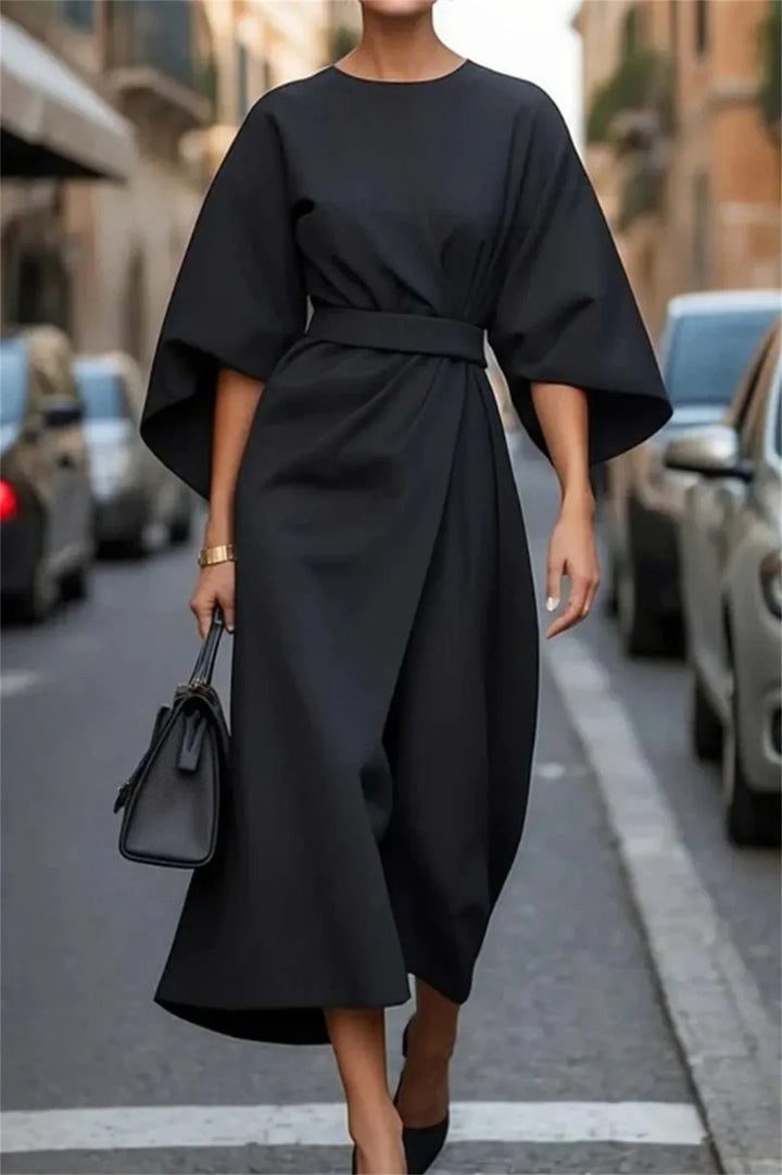 Luna’s Bold Allure Draped Waist Maxi Dress