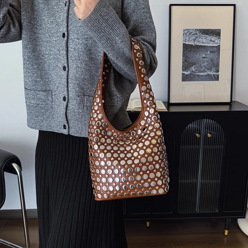 Luna’s Bold Allure Studded Shoulder Bag