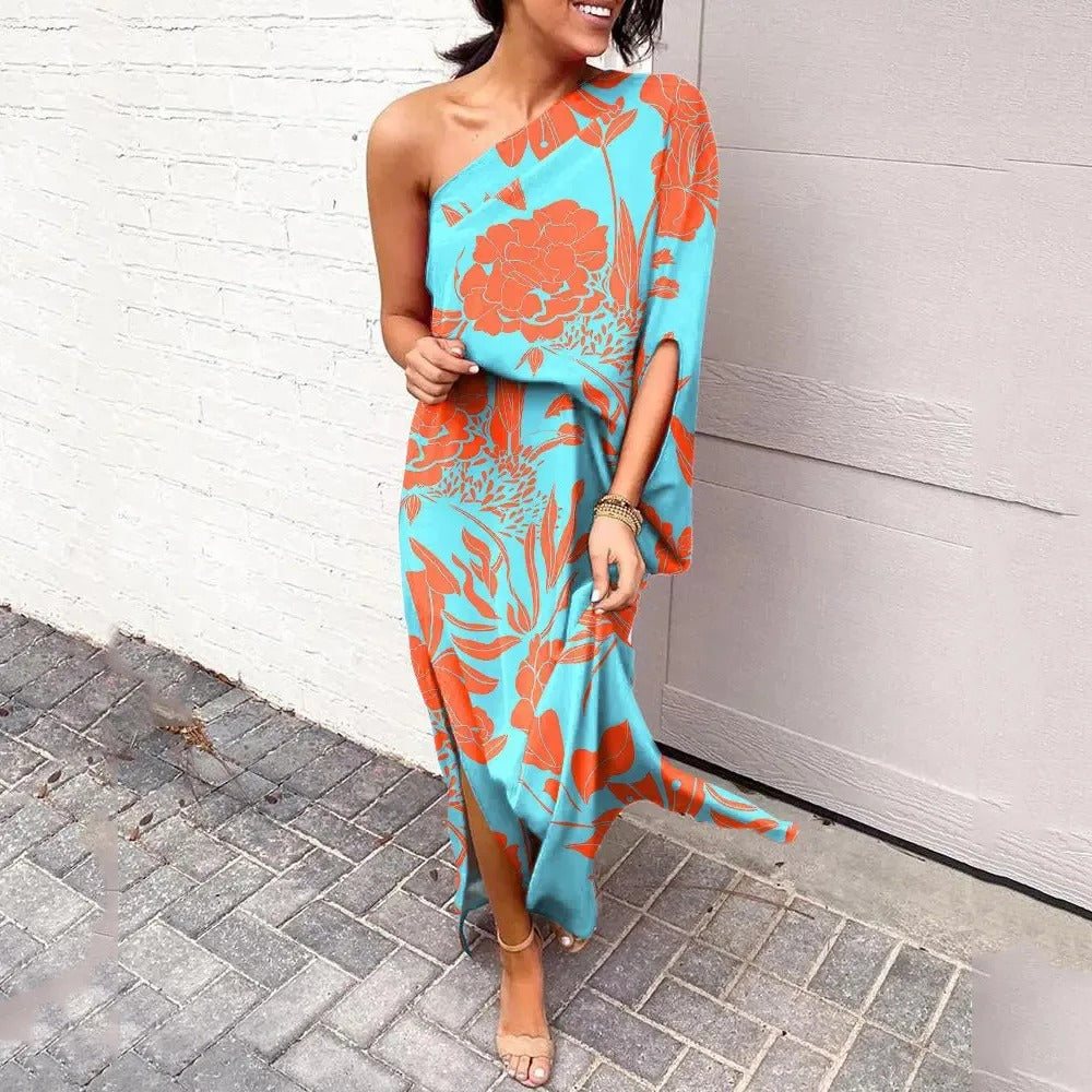 Luna’s Bold Bloom One-Shoulder Maxi Dress
