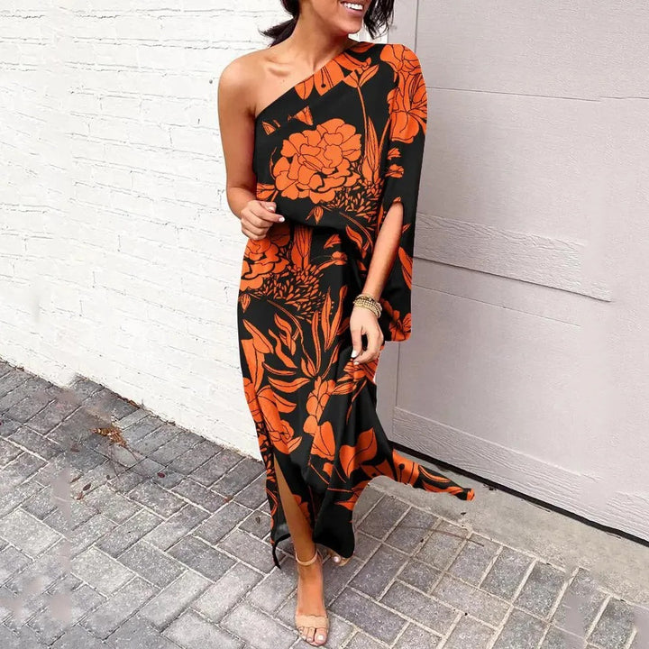 Luna’s Bold Bloom One-Shoulder Maxi Dress