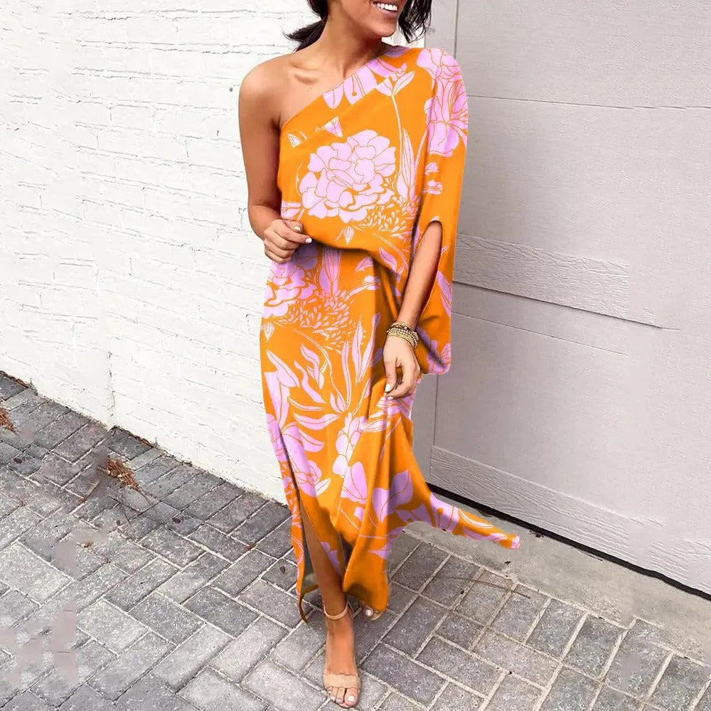Luna’s Bold Bloom One-Shoulder Maxi Dress