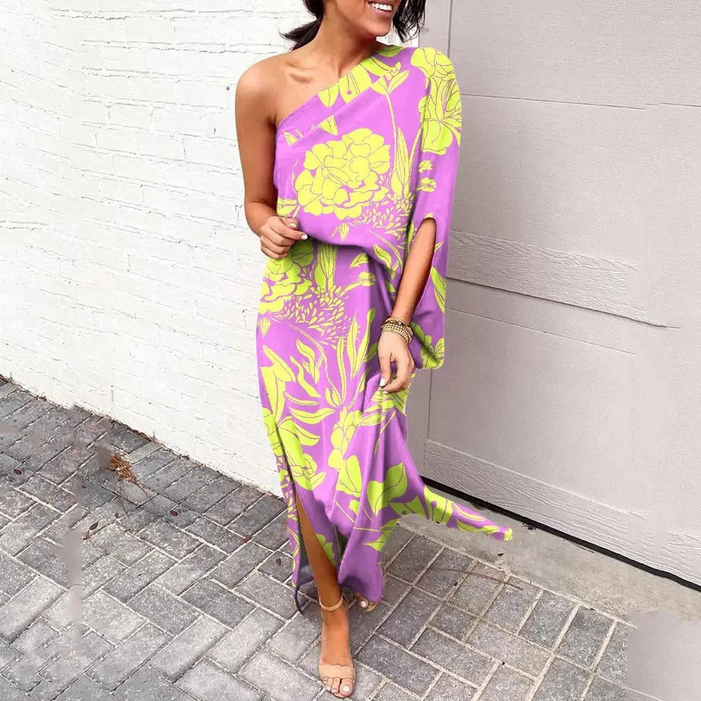 Luna’s Bold Bloom One-Shoulder Maxi Dress