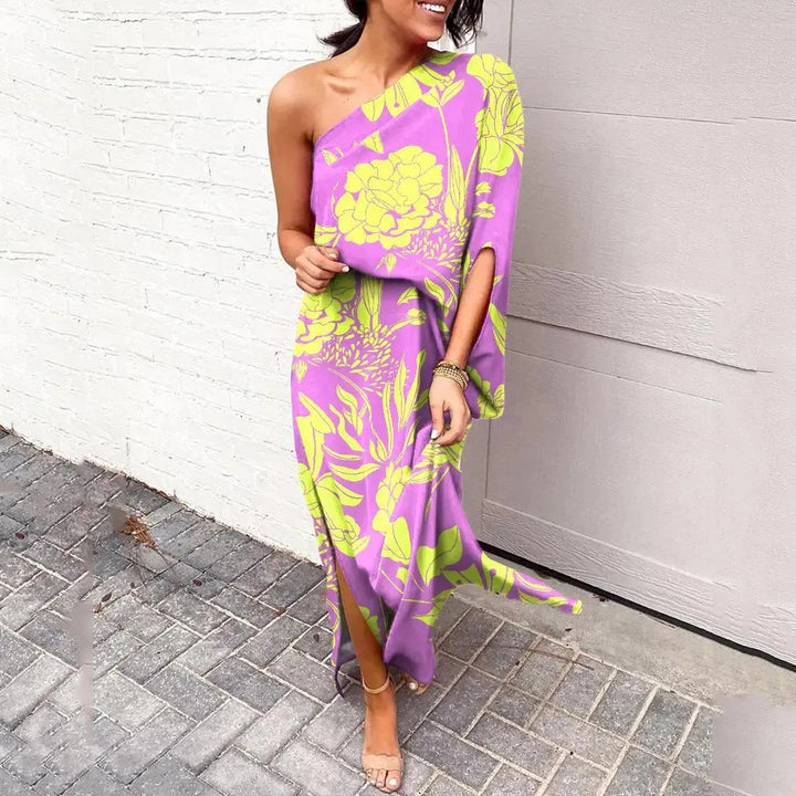 Luna’s Bold Bloom One-Shoulder Maxi Dress