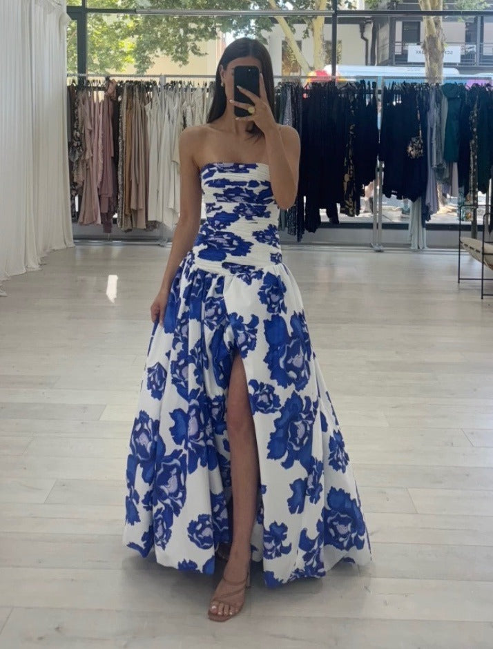 Luna’s Bold Whimsy Draped Floral Maxi Dress