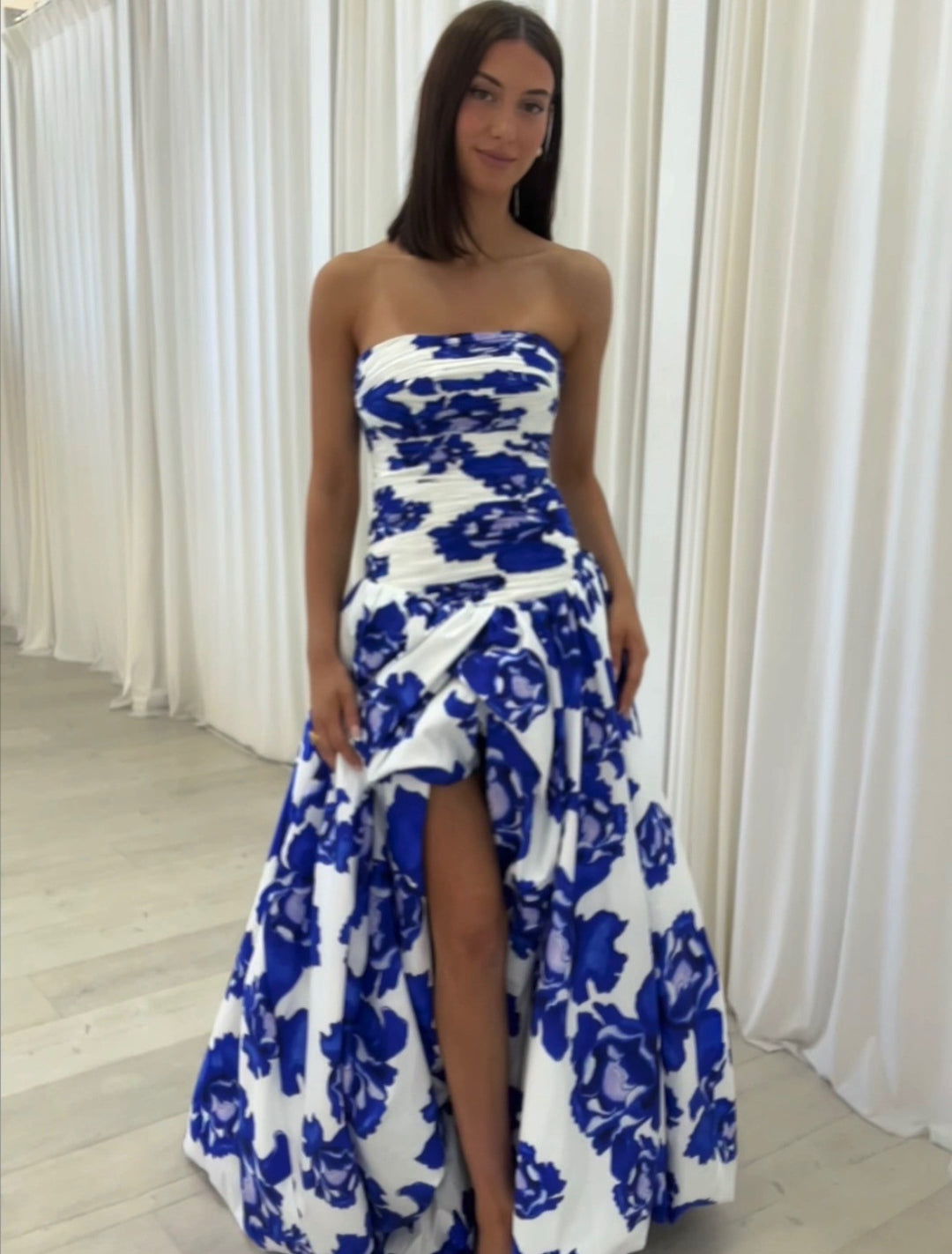 Luna's Bold Whimsy Draped Floral Maxi Dress – Luna Mae