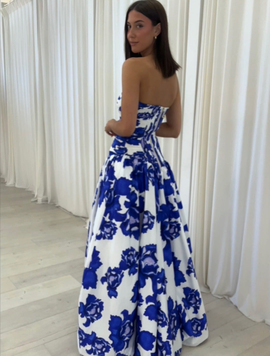 Luna’s Bold Whimsy Draped Floral Maxi Dress