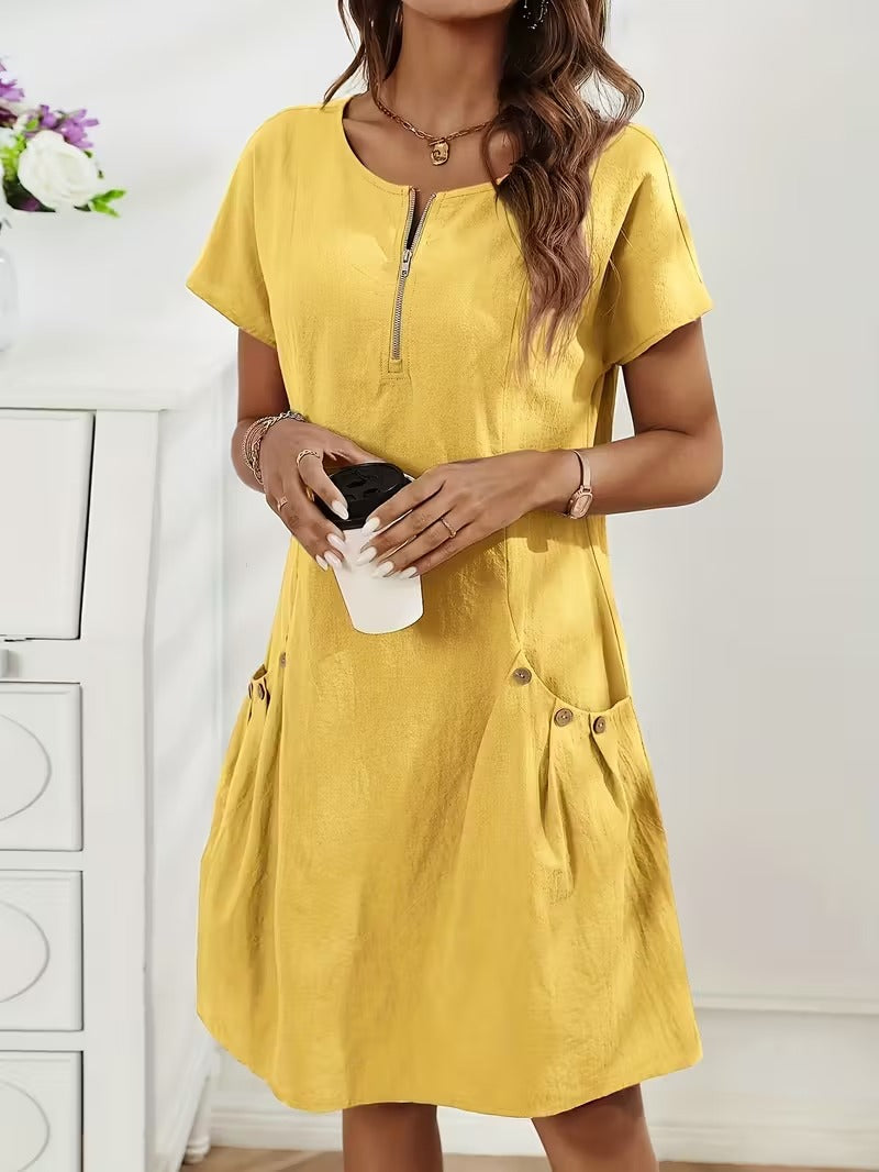 Luna’s Casual Charm Button Detail Summer Dress