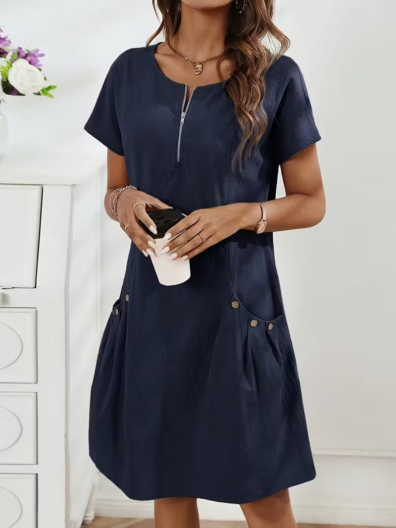 Luna’s Casual Charm Button Detail Summer Dress
