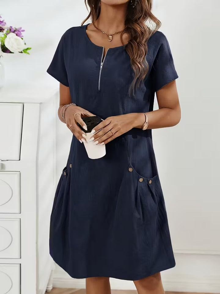 Luna’s Casual Charm Button Detail Summer Dress