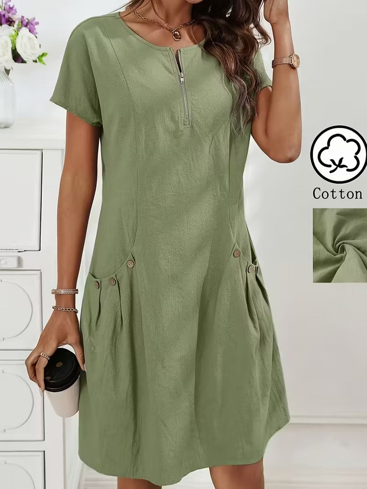 Luna’s Casual Charm Button Detail Summer Dress