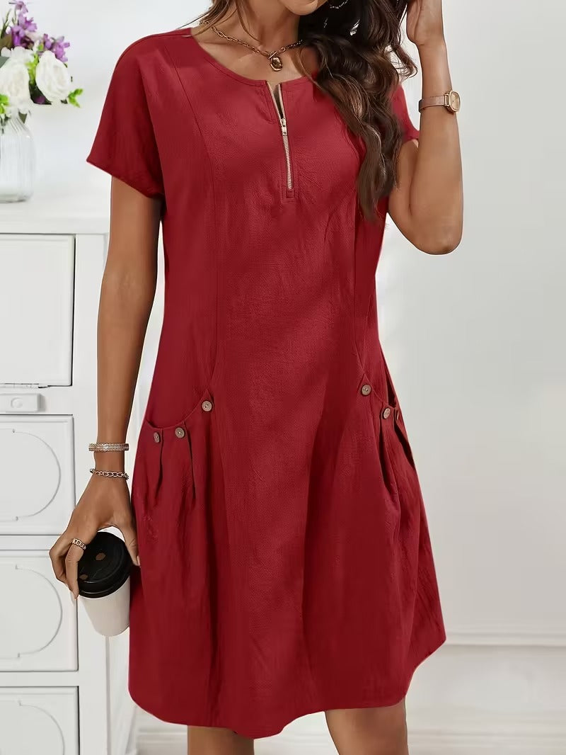 Luna’s Casual Charm Button Detail Summer Dress