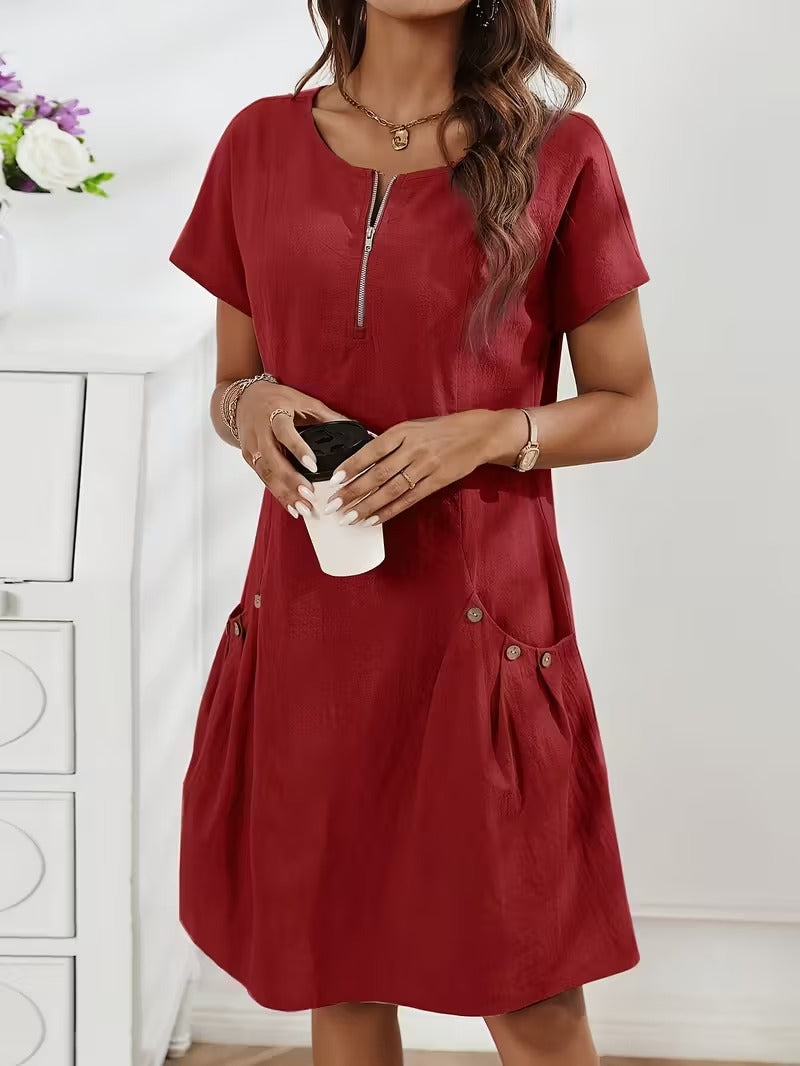 Luna’s Casual Charm Button Detail Summer Dress
