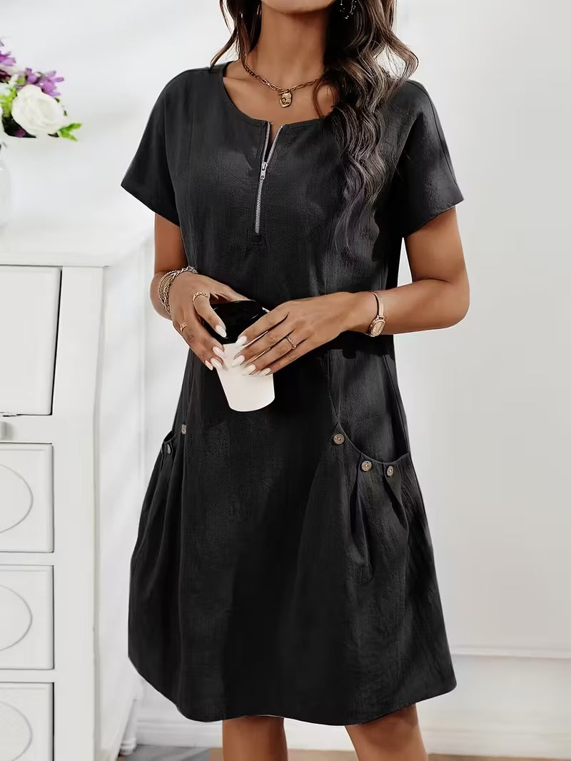 Luna’s Casual Charm Button Detail Summer Dress