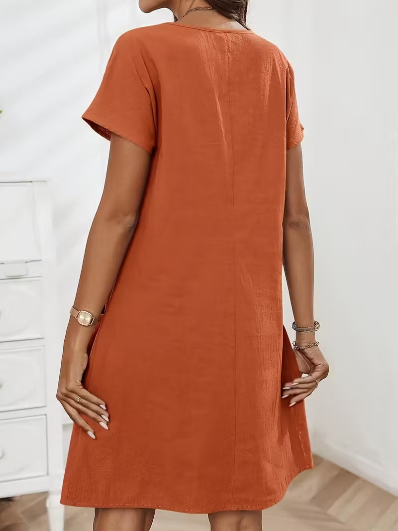 Luna’s Casual Charm Button Detail Summer Dress