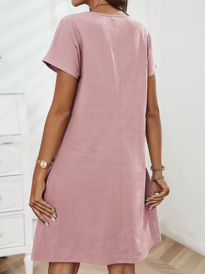 Luna’s Casual Charm Button Detail Summer Dress
