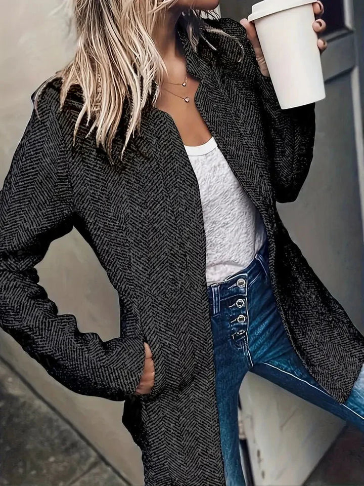 Luna’s City Muse Open-Front Herringbone Coat