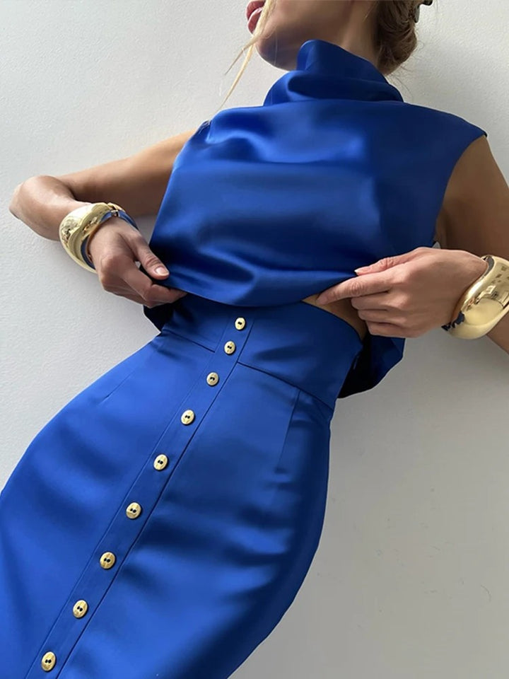 Luna’s Classy Allure Button-Up Two-Piece Set