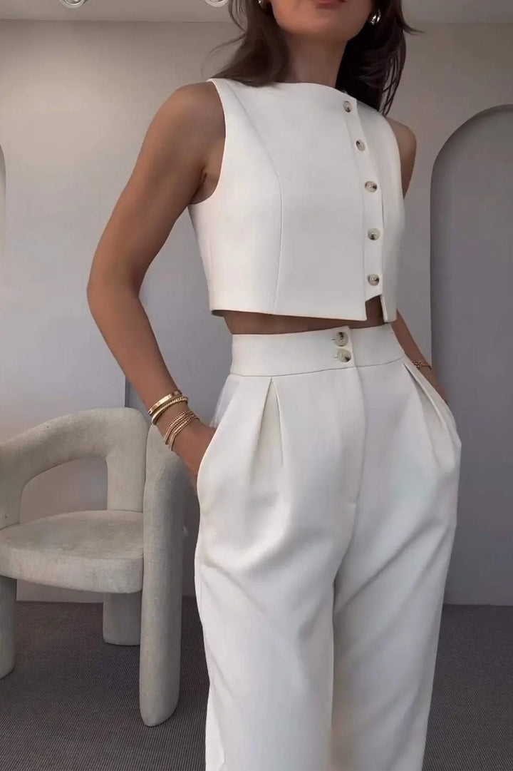 Luna’s Classy Buttoned Crop Suit Set