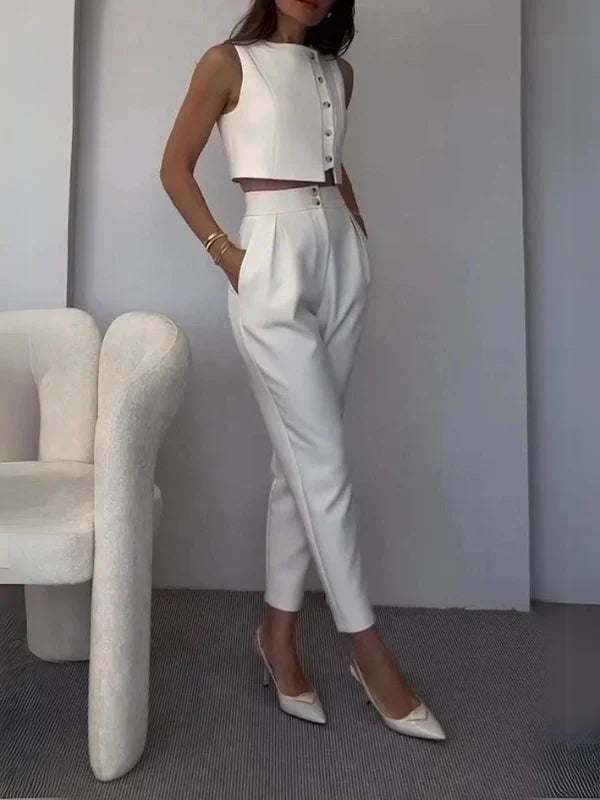 Luna’s Classy Buttoned Crop Suit Set