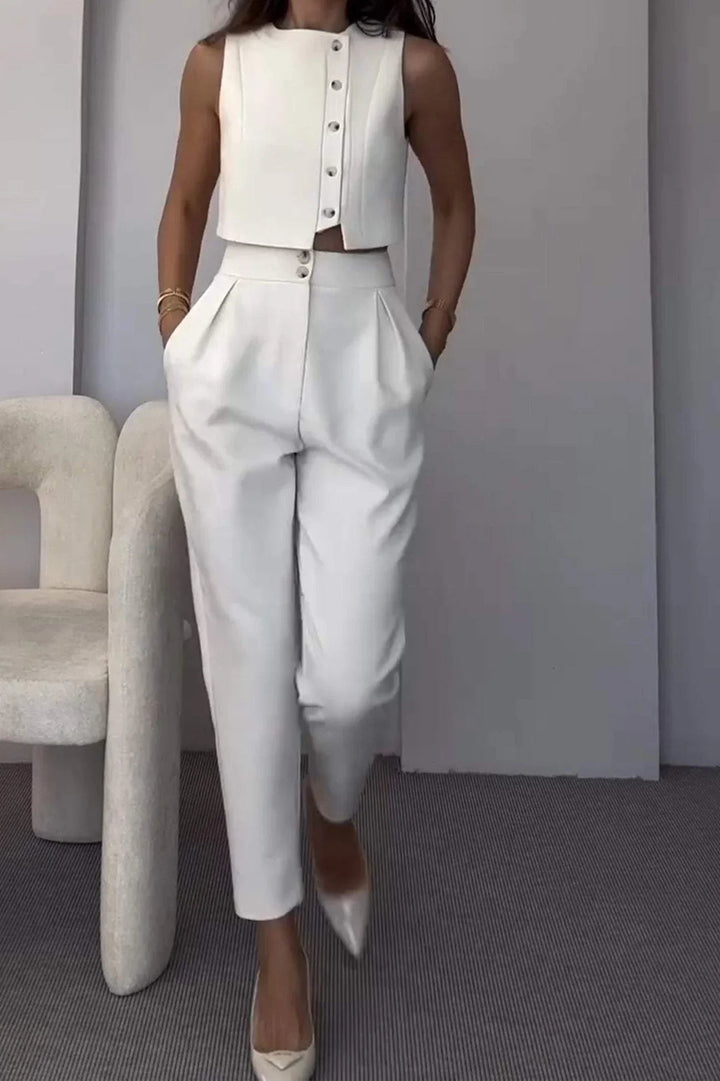 Luna’s Classy Buttoned Crop Suit Set