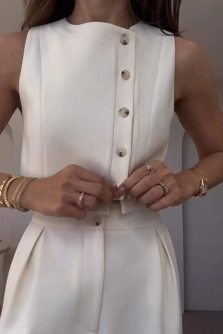 Luna’s Classy Buttoned Crop Suit Set