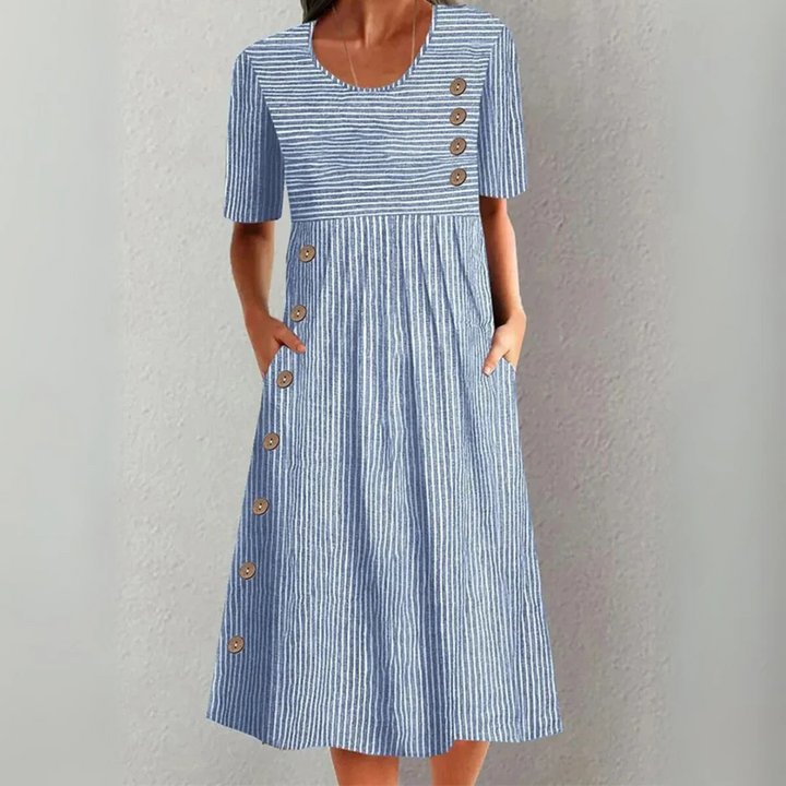 Luna’s Coastal Whimsy Button Detail Midi Dress