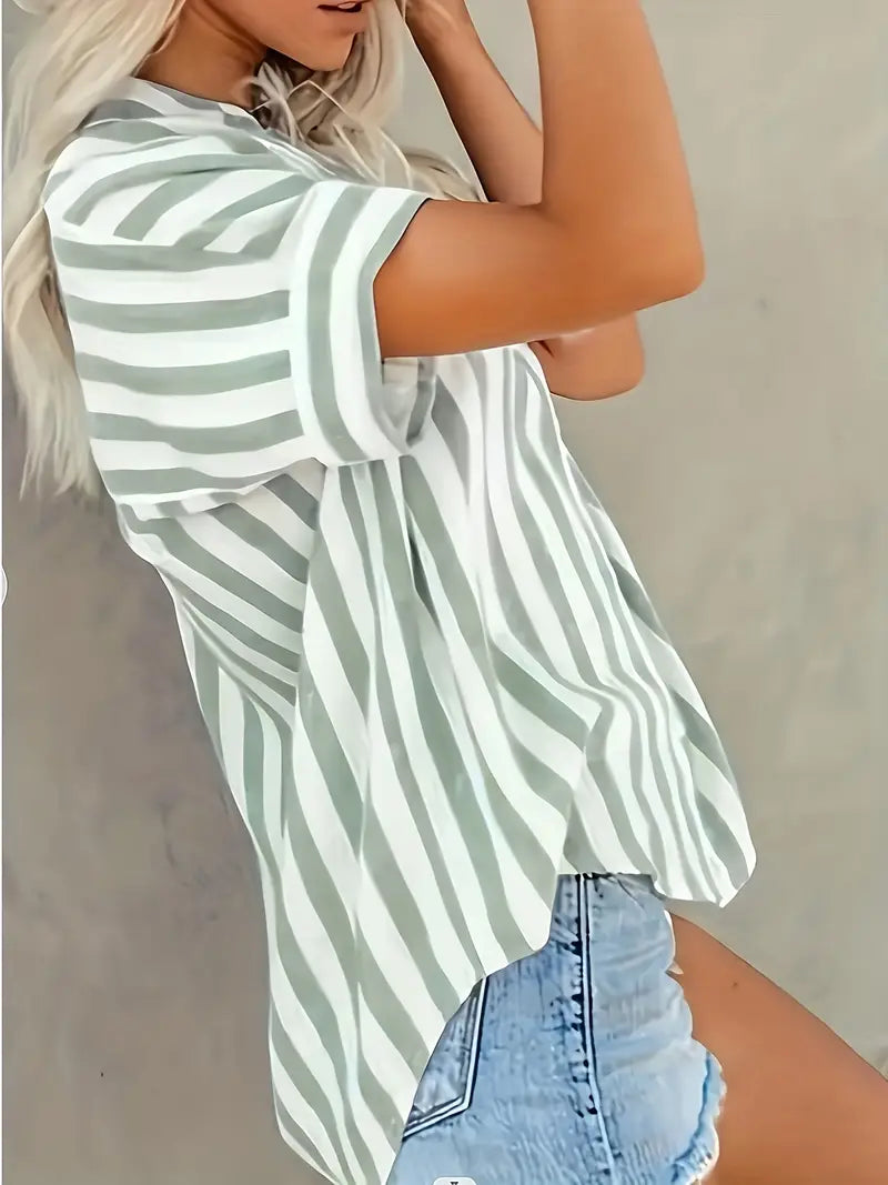 Luna’s Coastal Whimsy Striped Button Blouse
