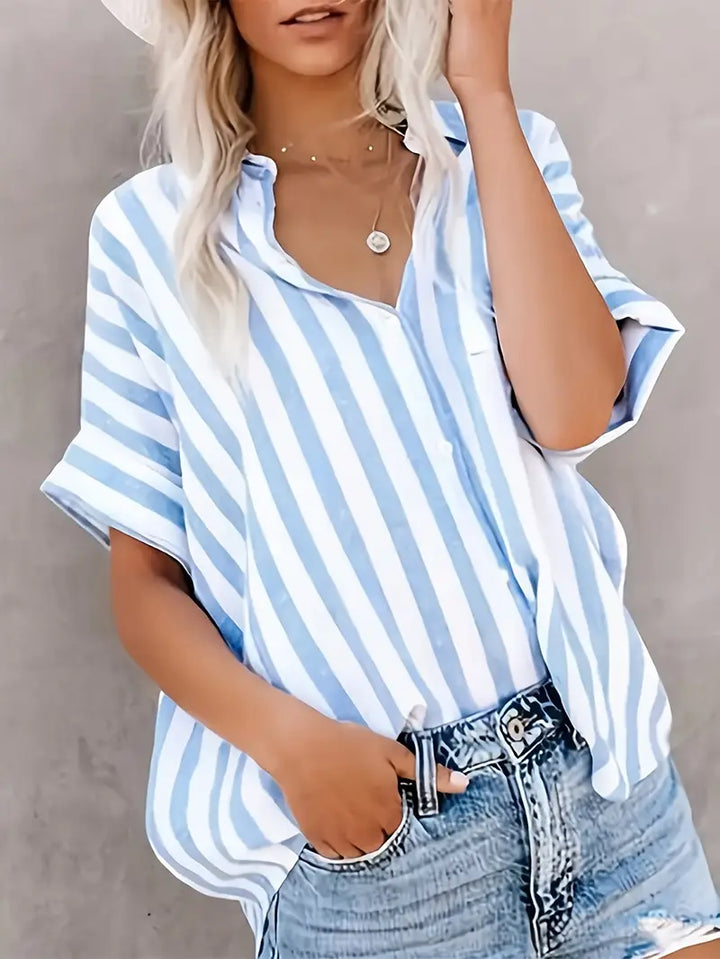 Luna’s Coastal Whimsy Striped Button Blouse