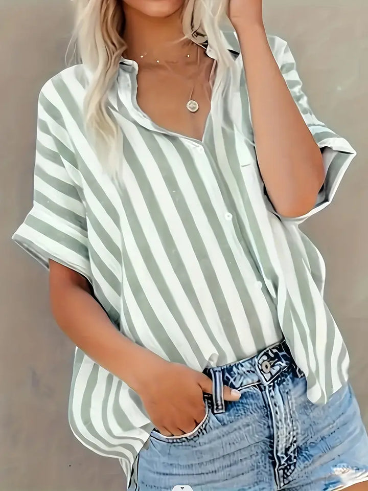 Luna’s Coastal Whimsy Striped Button Blouse