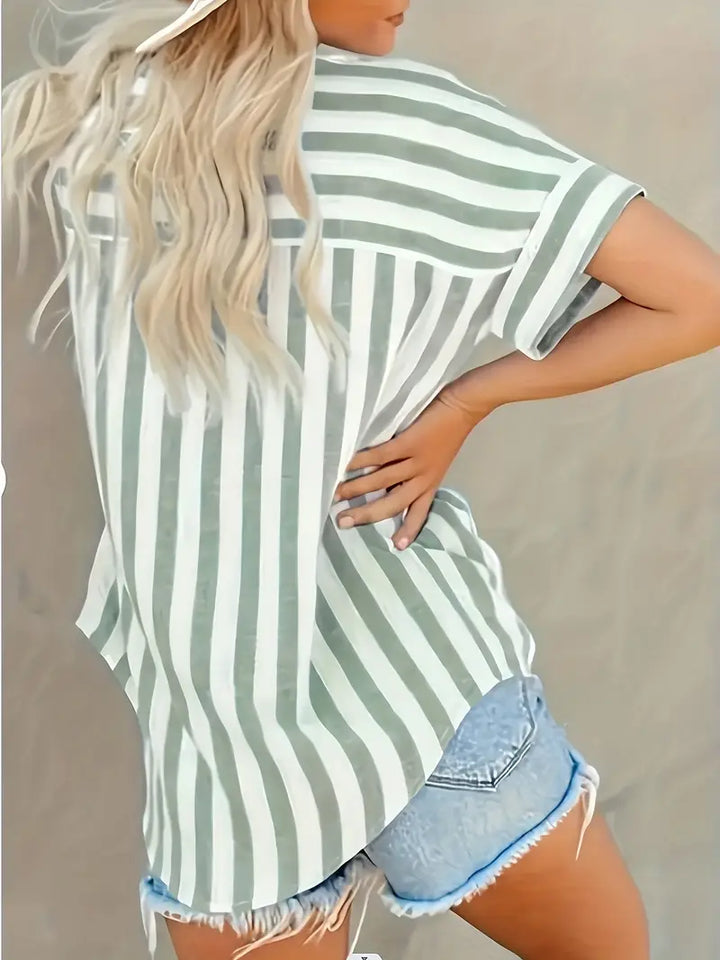 Luna’s Coastal Whimsy Striped Button Blouse