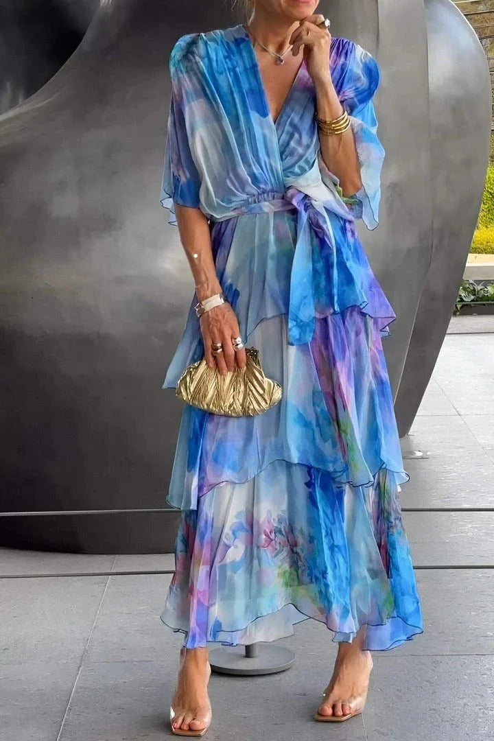 Luna’s Dreamy Bloom Ruffle Wrap Maxi Dress