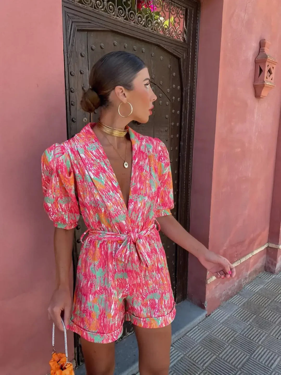 Luna’s Electric Bloom Belted Print Jumpsuit