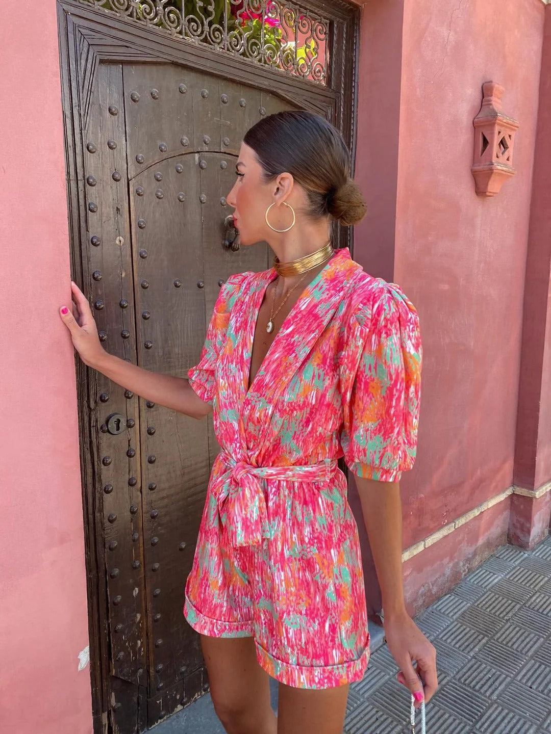 Luna’s Electric Bloom Belted Print Jumpsuit