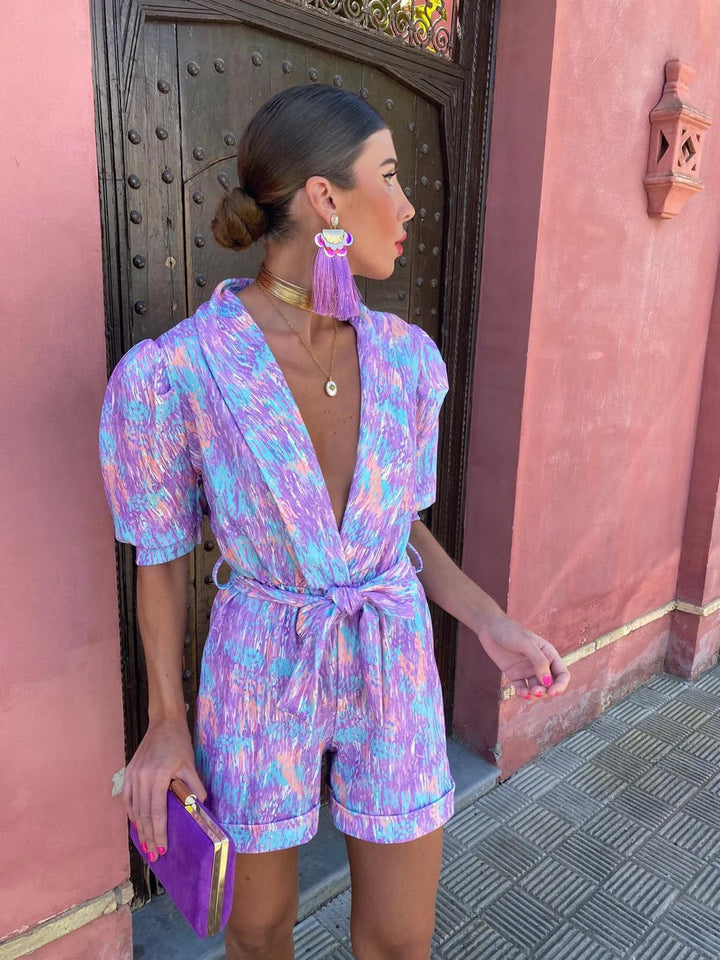 Luna’s Electric Bloom Belted Print Jumpsuit