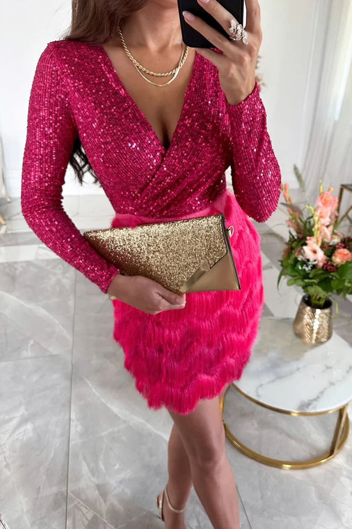 Luna’s Electric Desire Sequin Fringe Mini Dress