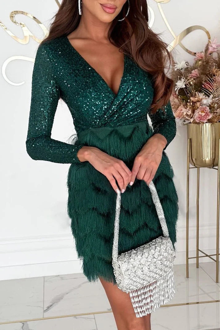 Luna’s Electric Desire Sequin Fringe Mini Dress