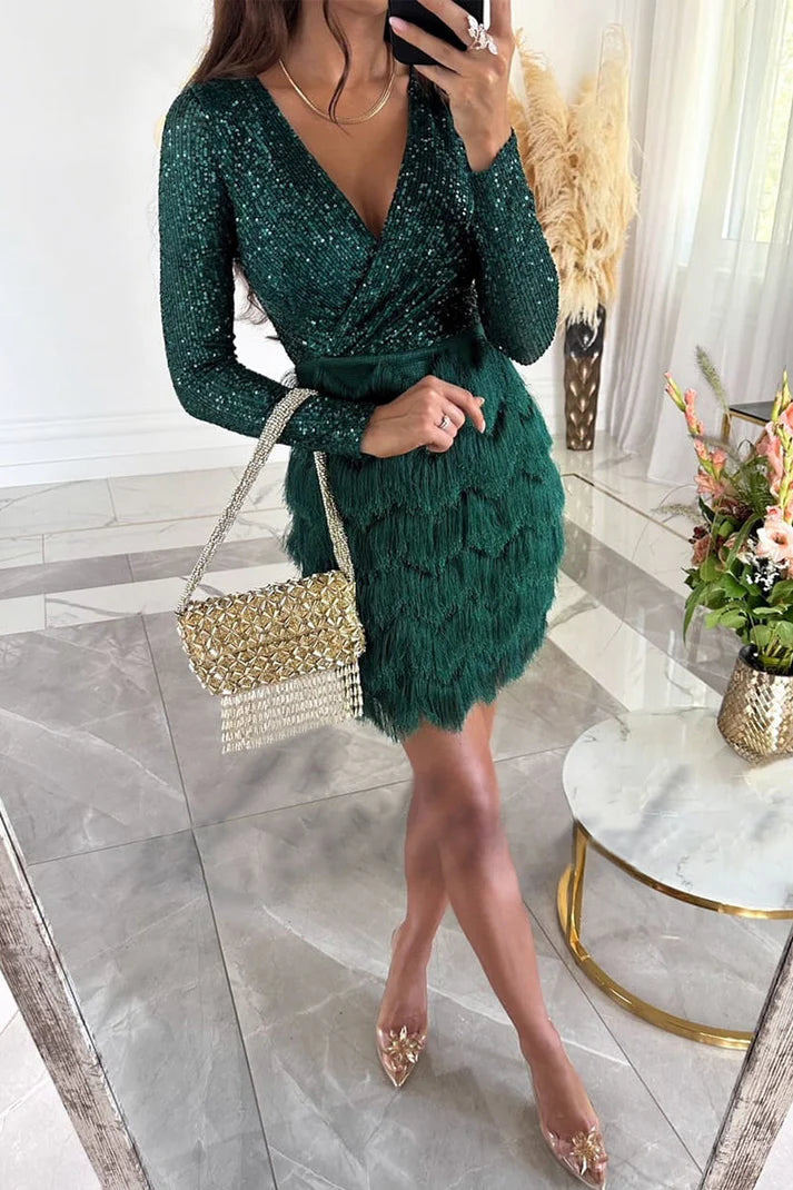 Luna’s Electric Desire Sequin Fringe Mini Dress