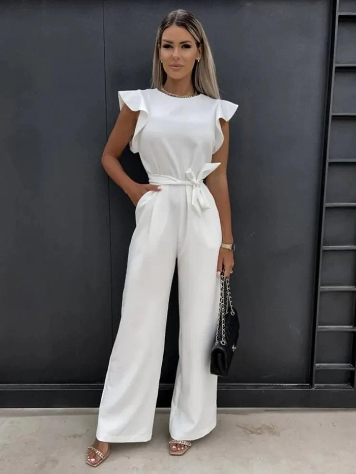 Luna’s Elegant Bow-Tie Wide-Leg Jumpsuit